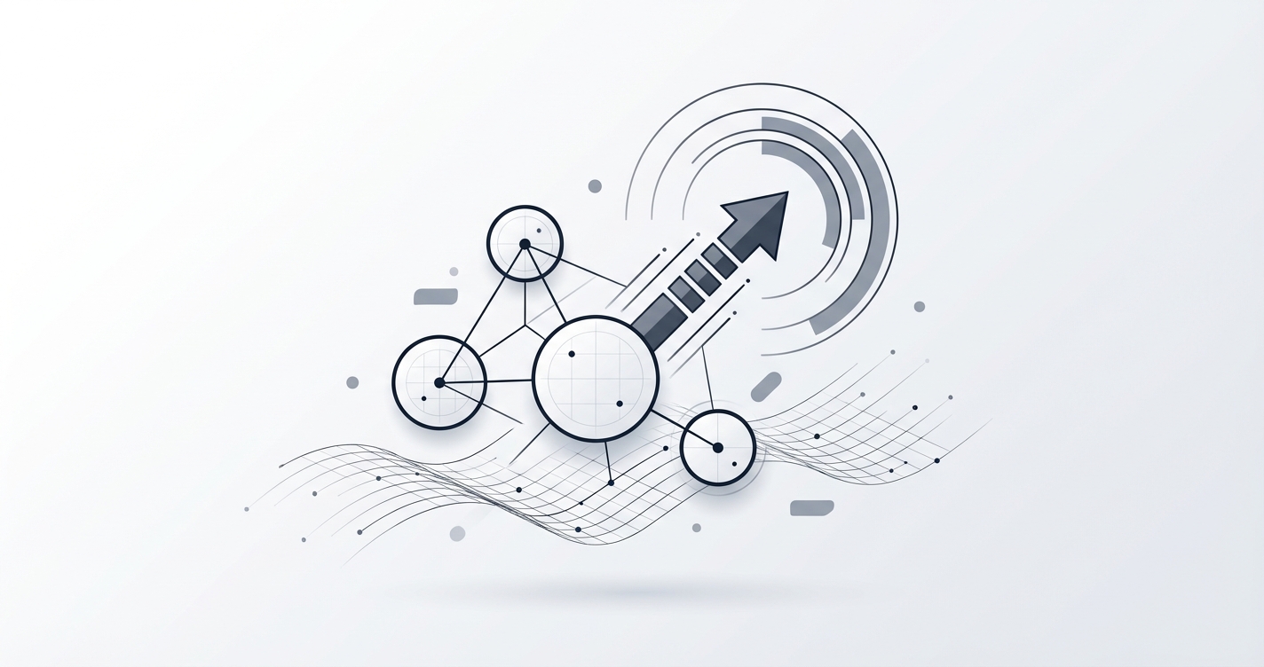 Abstract representation of web performance metrics converging towards a central point.